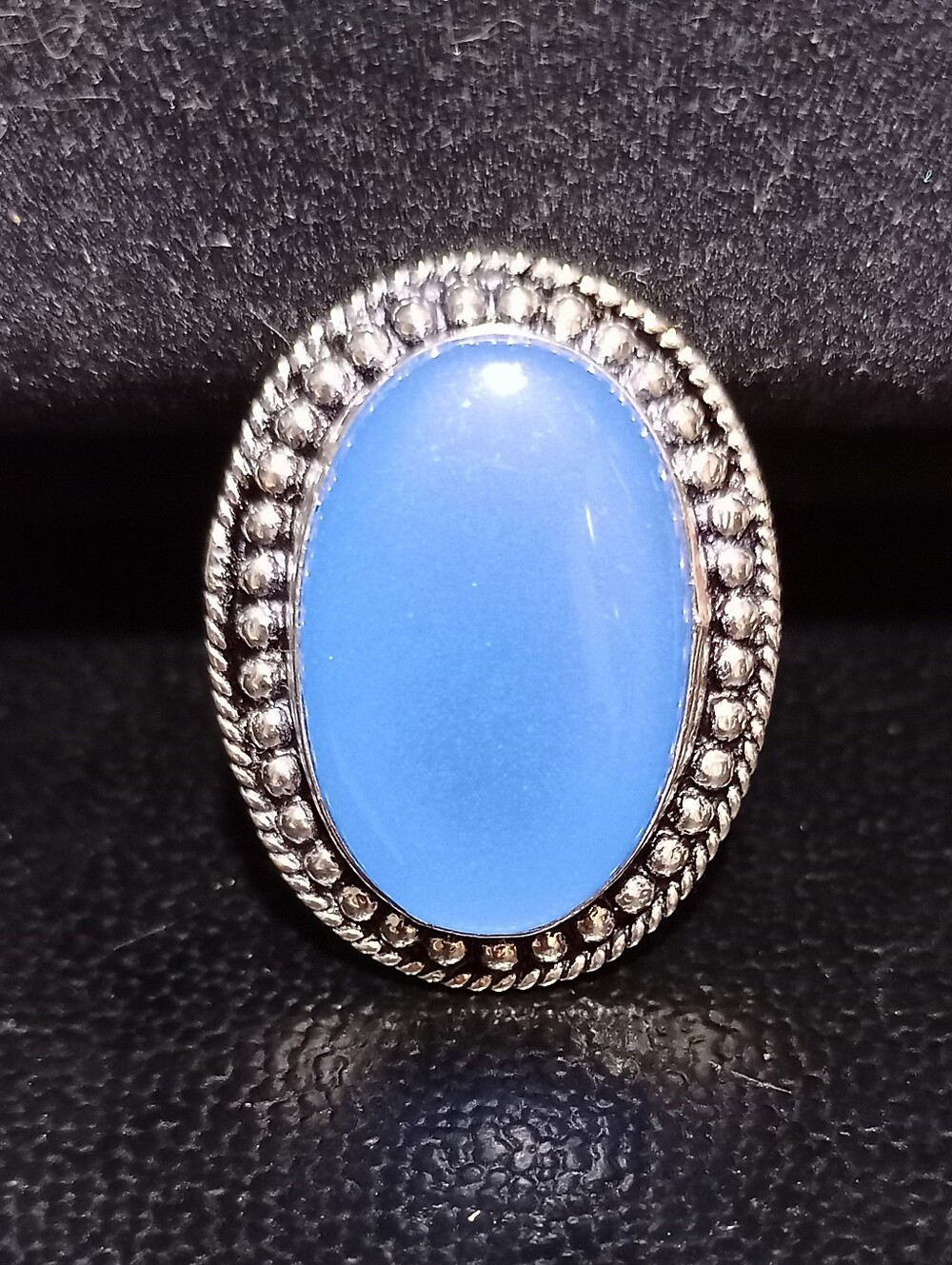Natural Vibrant Blue Chalcedony Gemstone Silver Ring Sz 6